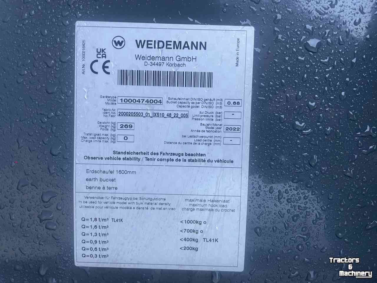 Excavator buckets Weidemann Bak en paletvork   Nieuw