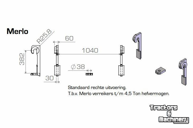 Other attachments and accessories Qmac Aanlashaken voor MERLO RECHTE Uitvoering - t/m 4.5 ton