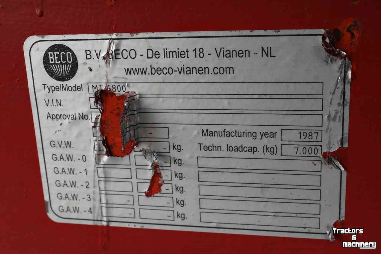 Water bowsers Beco MT6800 liter enkelas mesttank giertank vacuumtank waterwagen