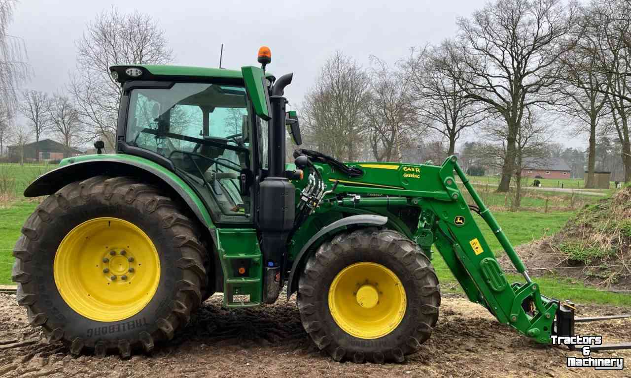 Tractors John Deere 6R150 + 643R Voorlader / Frontlader